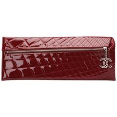 2000s Chanel Burgundy Quilted Patent Leather Geometric Clutch