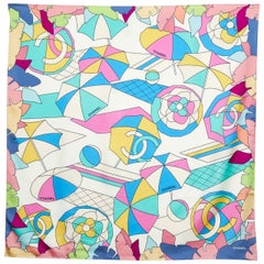 Chanel Multicolor CC Umbrella Print Silk Square Scarf