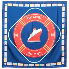 Chanel Navy Blue Logo Cruise Print Silk Square Scarf