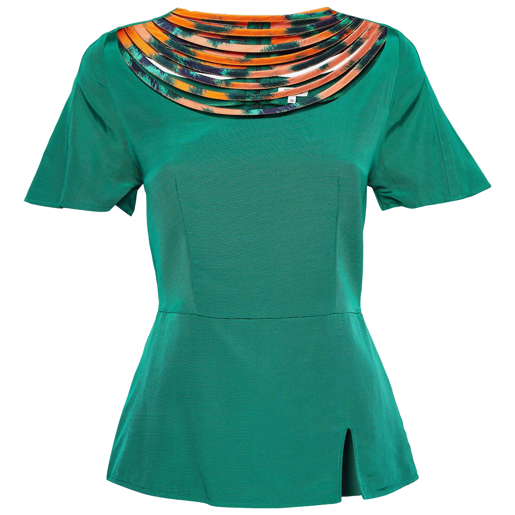 Kenzo Green Cotton Blend Patterned Neck Top S For Sale