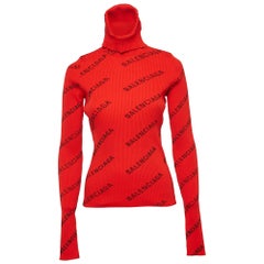 Balenciaga Maglione dolcevita a coste con stampa logo rosso M. I.