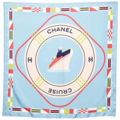 Chanel Light Blue CC Cruise Print Silk Square Scarf