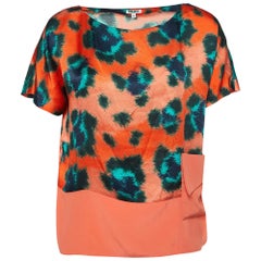 Kenzo Orange Printed Silk Relaxed Fit Blouse S