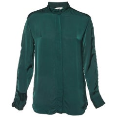 Sandro Green Satin Lace Trimmed Top L