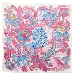 Cartier Pink Panther Jungle Motif Print Silk Scarf
