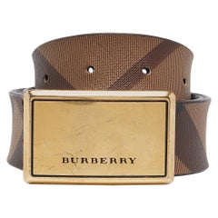 Burberry Brown Smoke Check PVC and Leather Buckle Belt 80 CM
