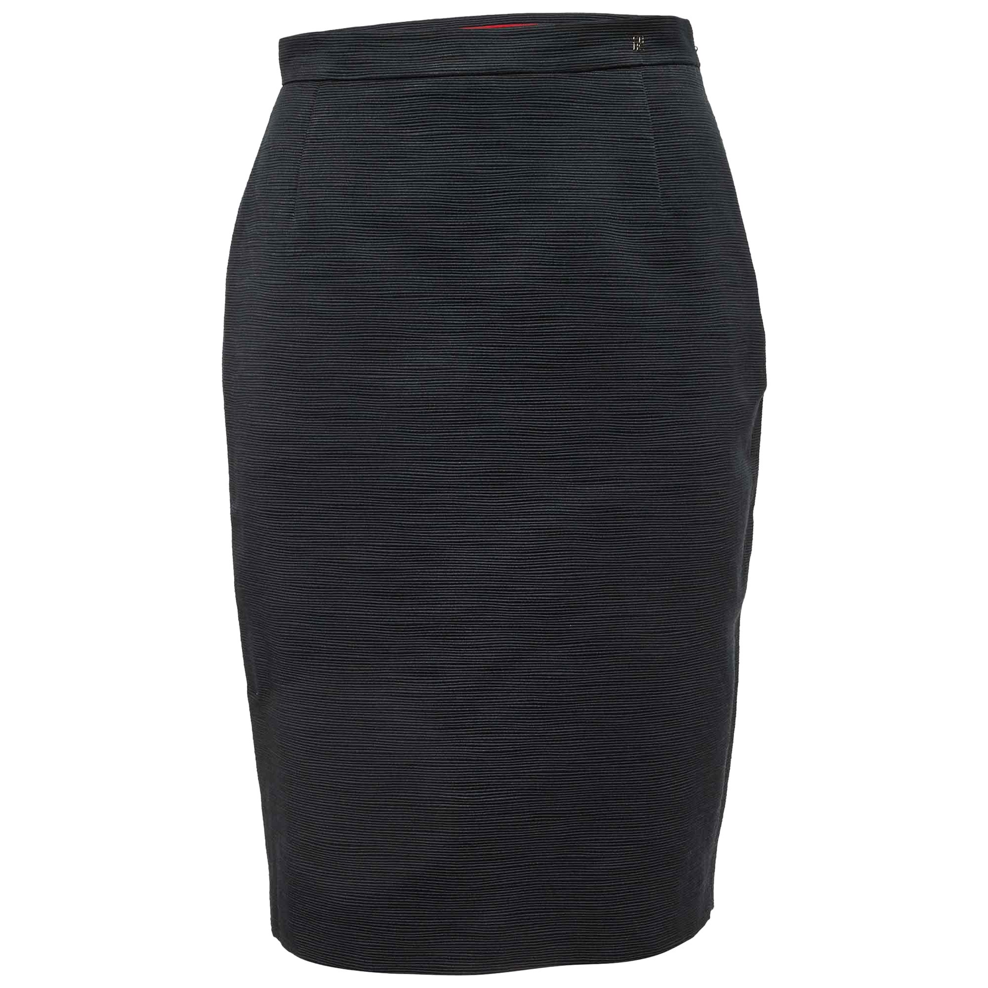 CH Carolina Herrera Gonna corta nera in misto cotone a pieghe S in vendita