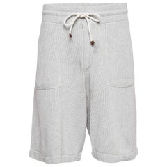 Brunello Cucinelli Grey Cotton Rib Knit Shorts XXL