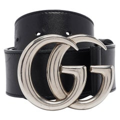 Gucci Black Leather GG Marmont Buckle Belt 90CM