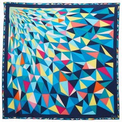 Cartier Blue Geometric Print Silk Square Scarf