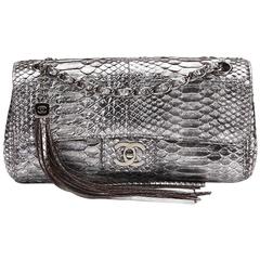 2000s Chanel Metallic Silver Python Classic Single Flap Bag