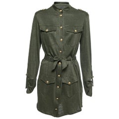Minivestido con cinturón y botones de punto verde caqui Balmain M