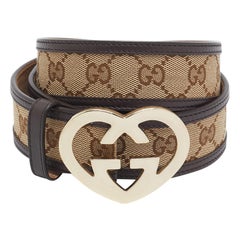 Gucci Beige/Brown GG Canvas and Leather Lovely Heart Buckle Belt 100 CM
