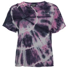 Amiri - Top a girocollo in cotone stampato e distressed, viola Tie Dye, L.L.A.
