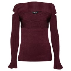 Cushnie et Ochs Burgunder Rippenstrick Pullover mit Ausschnitt XL