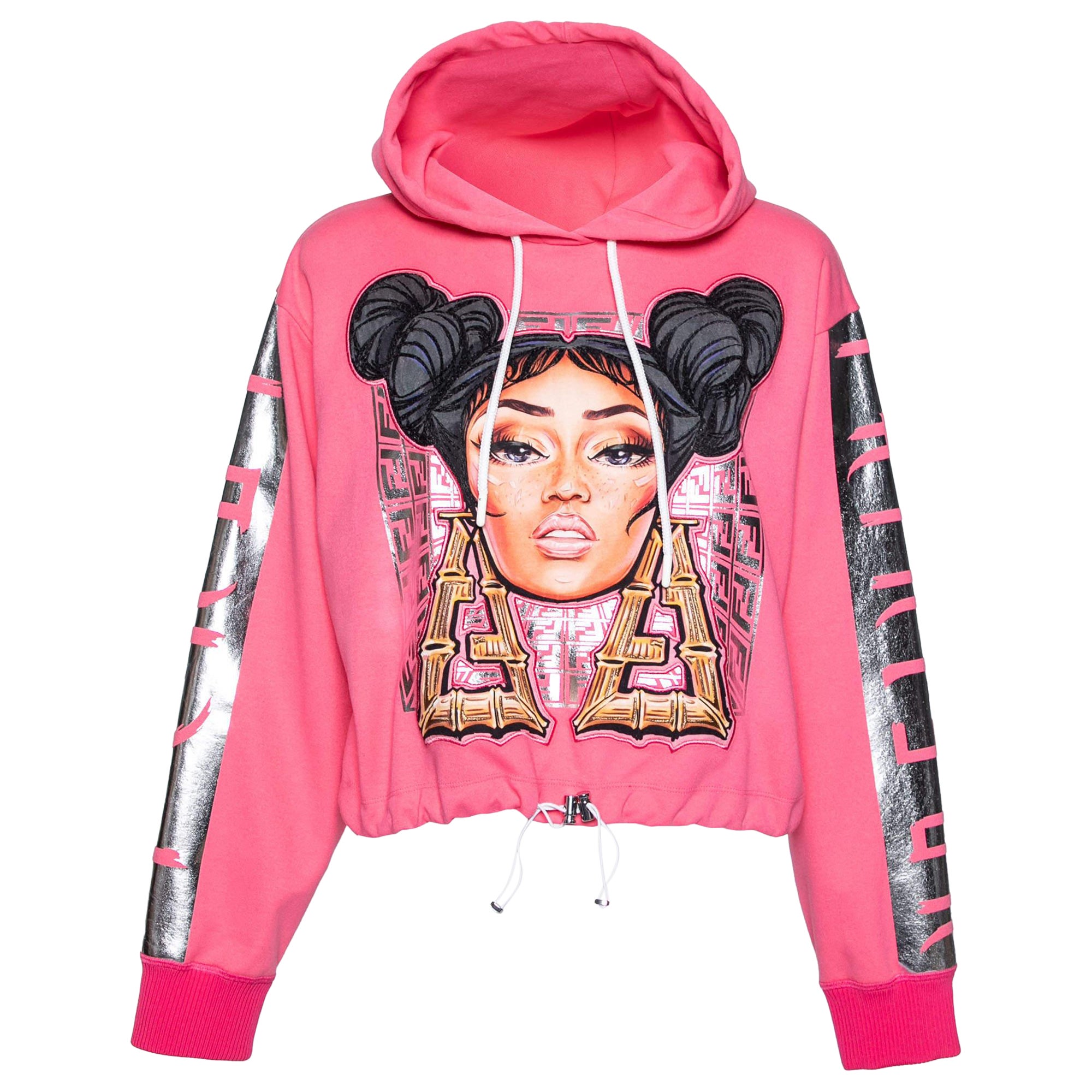 Fendi Pink Knit Nicki Minaj Printed and Embroidered Hoodie M