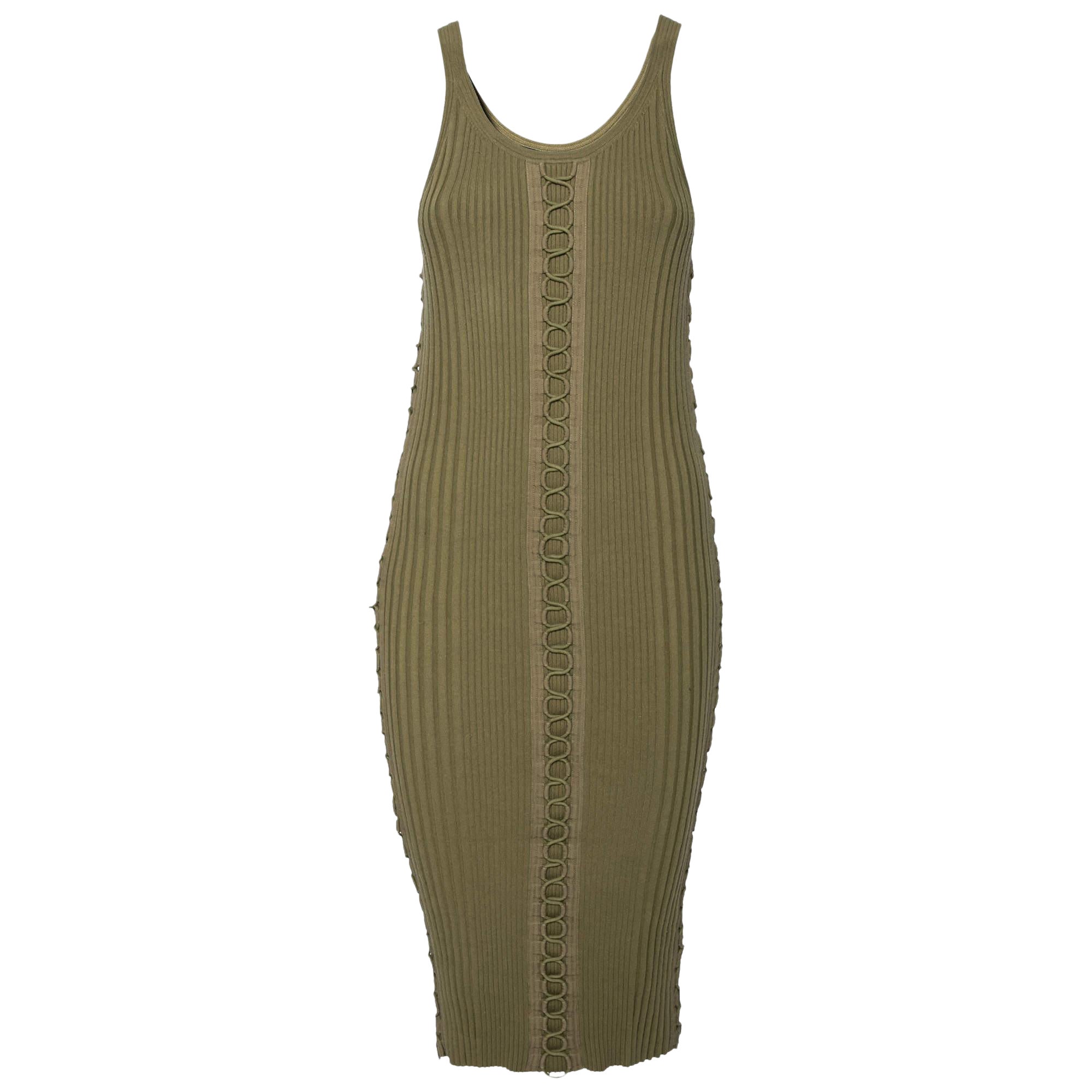 Alexander Wang Olive Green Rib Knit Sleeveless Dress M For Sale