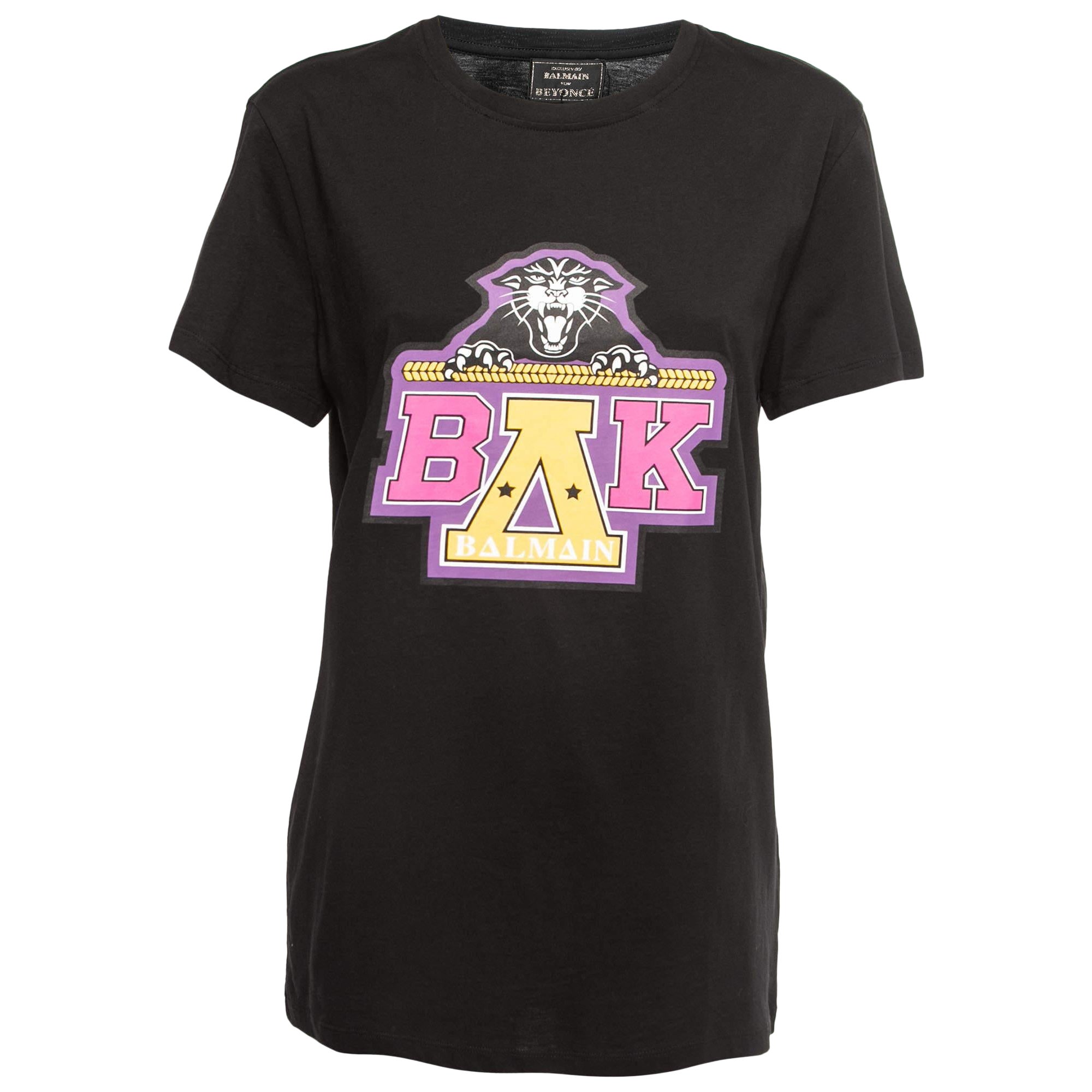 Balmain X Beyonce Black Cotton Logo T-Shirt S For Sale