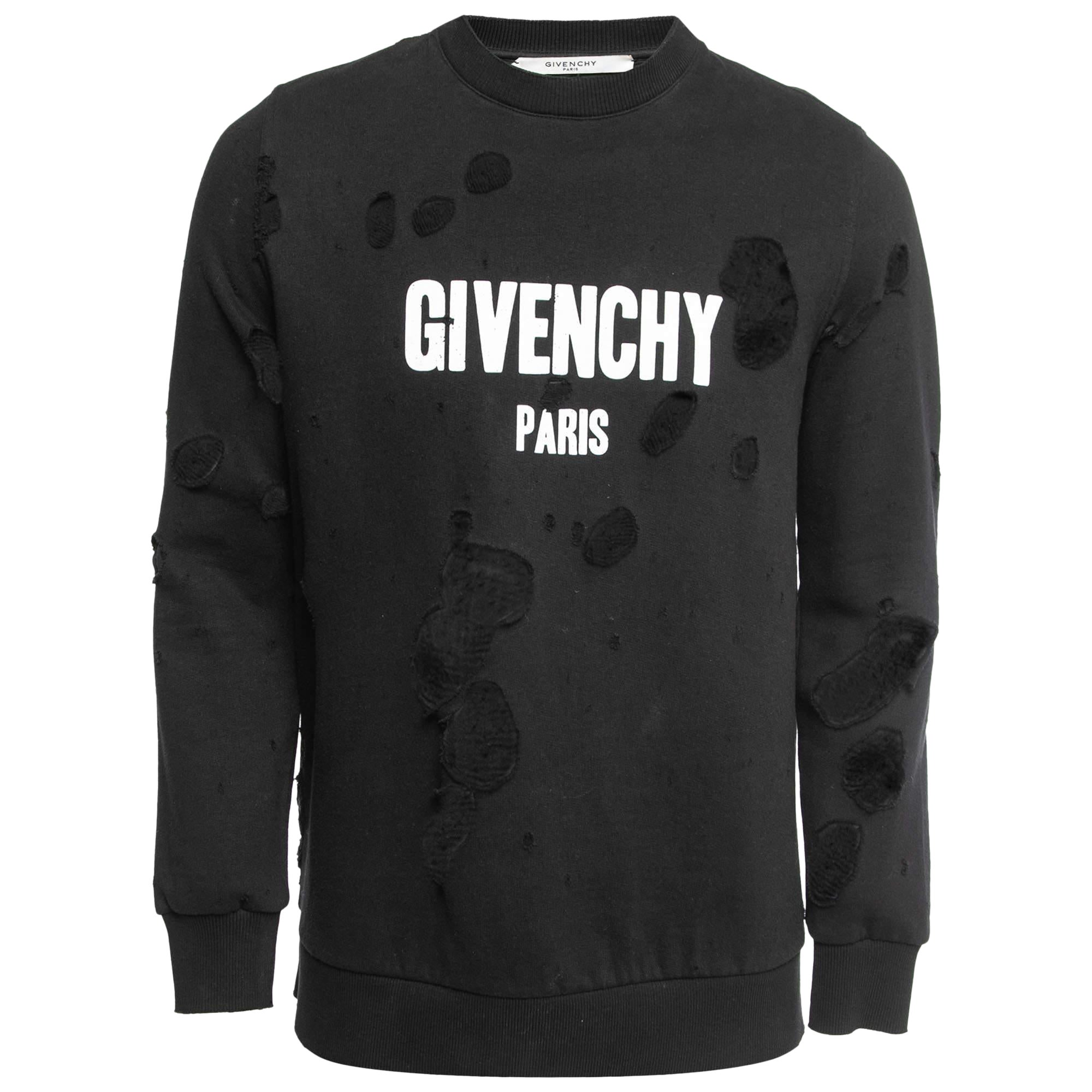 Givenchy Black Destroyed Effect Cotton Sweatshirt XS For Sale