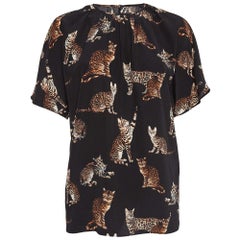 Dolce & Gabbana Black Cat Print Silk Top S