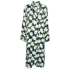 Off-White Blue Floral Printed Satin Open Front Lightweight Coat M