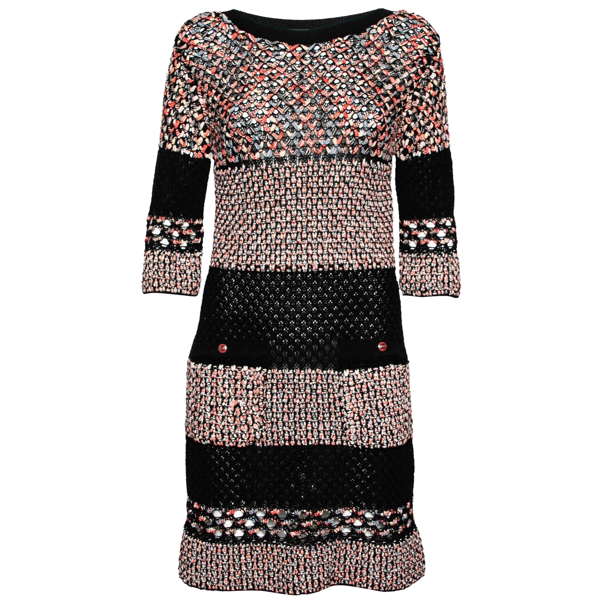 Chanel Multicolored Cotton & Silk Open Knit Dress S