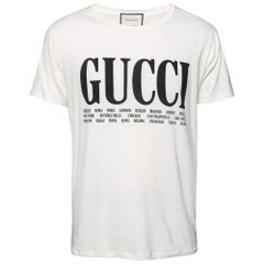 Gucci - Maglietta in cotone crema con logo e città stampate a girocollo e maniche corte S