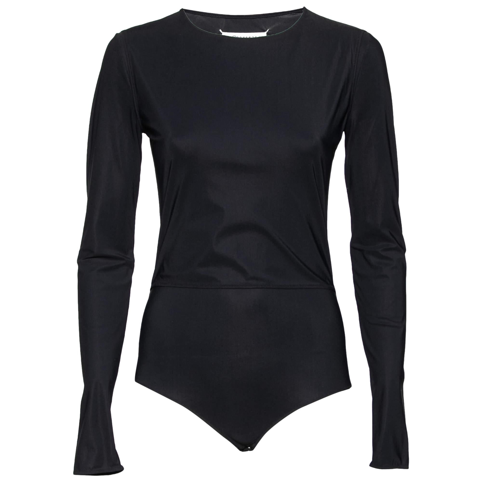 MM6 Maison Margiela Black Jersey Overlay Detail Long Sleeve Bodysuit M