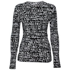 Balenciaga White & Black Wavy Logo Knitted Crew Neck Top XS