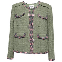 Chanel Grüne Fantasy Tweed-Jacke mit Knopfleiste XXL
