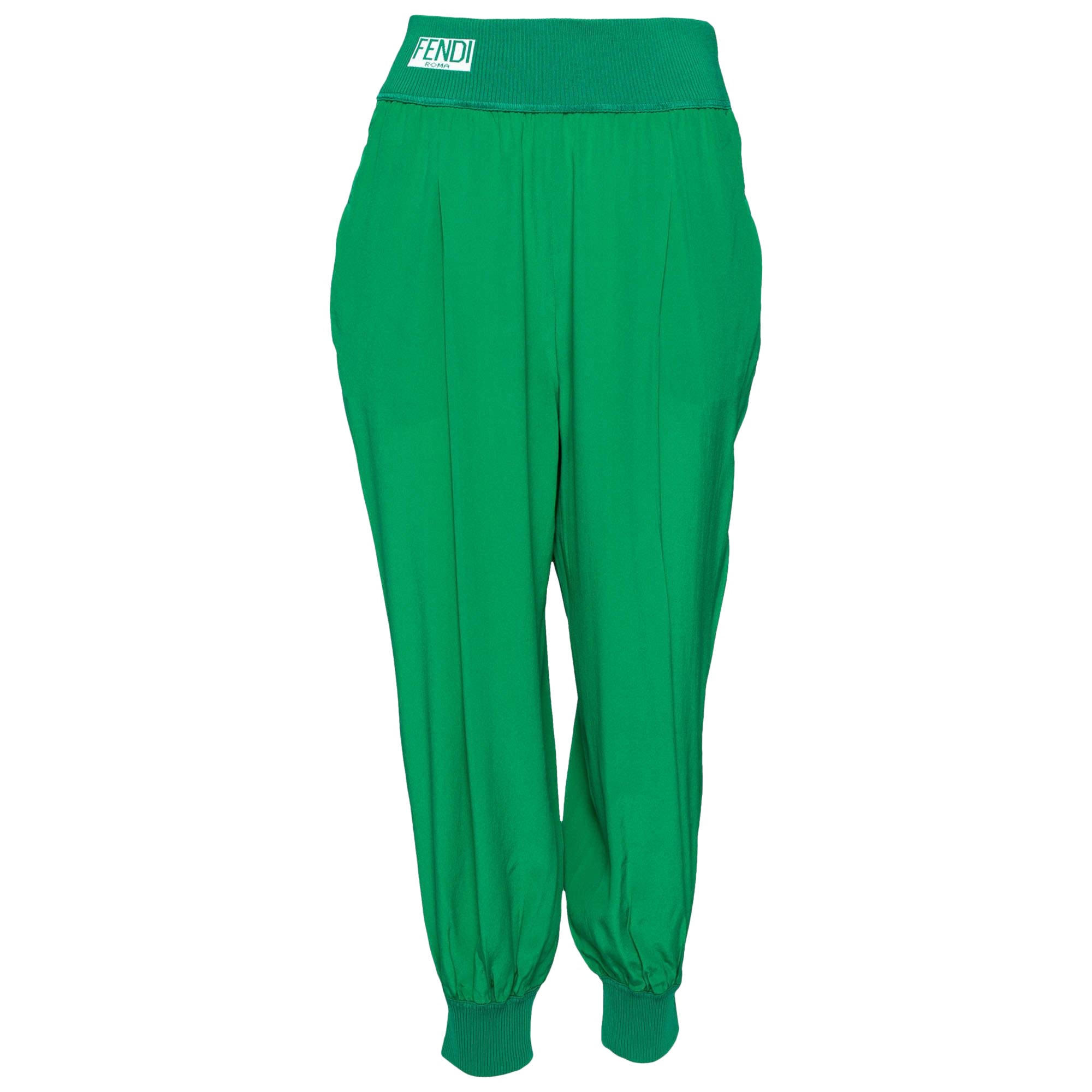 Fendi Green Silk & Rib Knit Trimmed Pants M