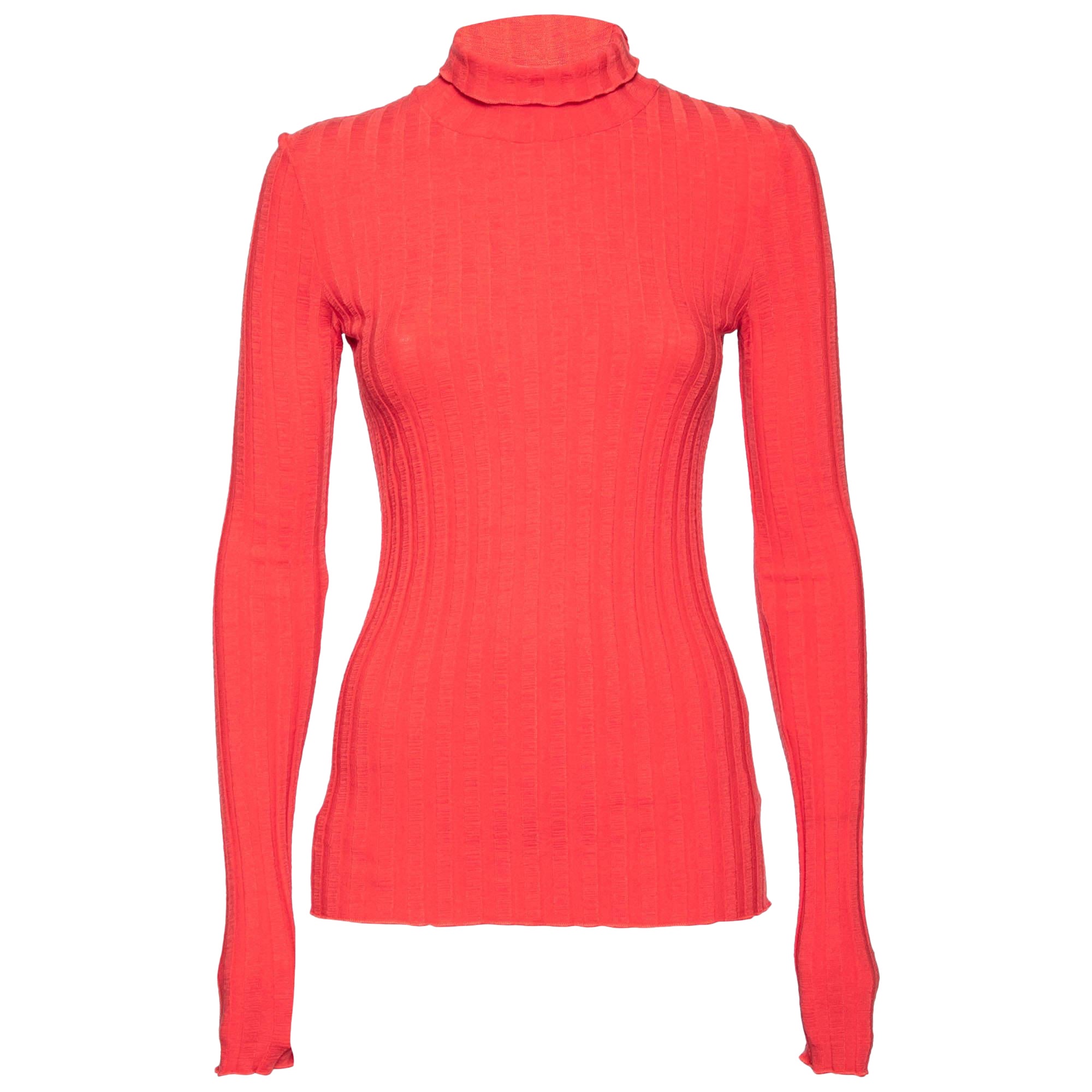 Simon Miller Orange Rib Knit Long Sleeve Turtle Neck Sweater L For Sale