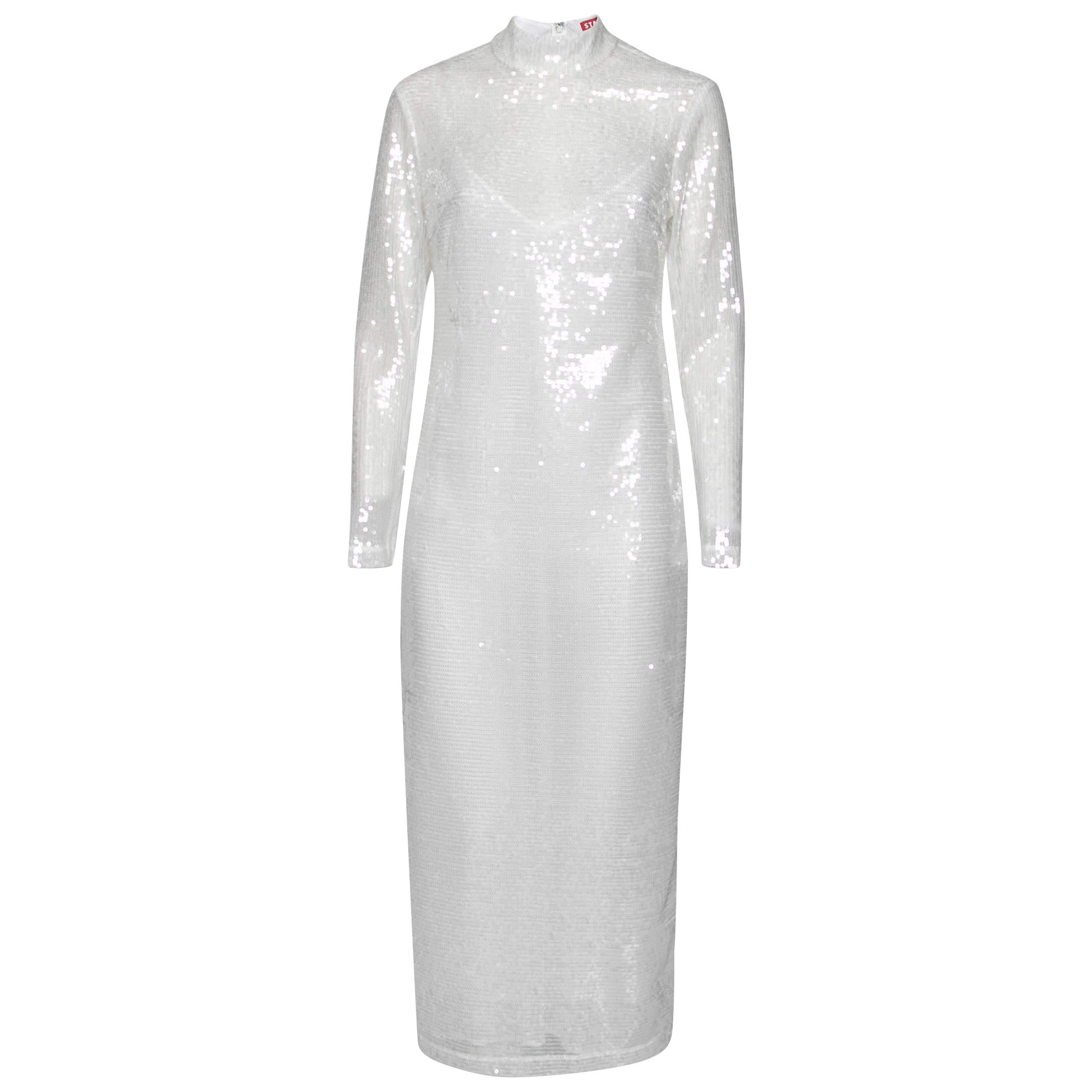 Staud White Sequin Embellished Long Sleeve Midi Dress M For Sale