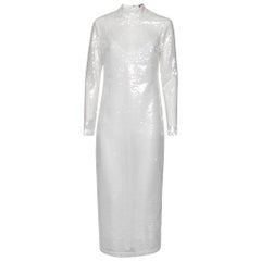 Staud Weißes langärmeliges Midikleid mit Paillettenverzierung M