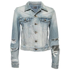 Saint Laurent Paris Blue Destroyed Effect Denim Jacket M