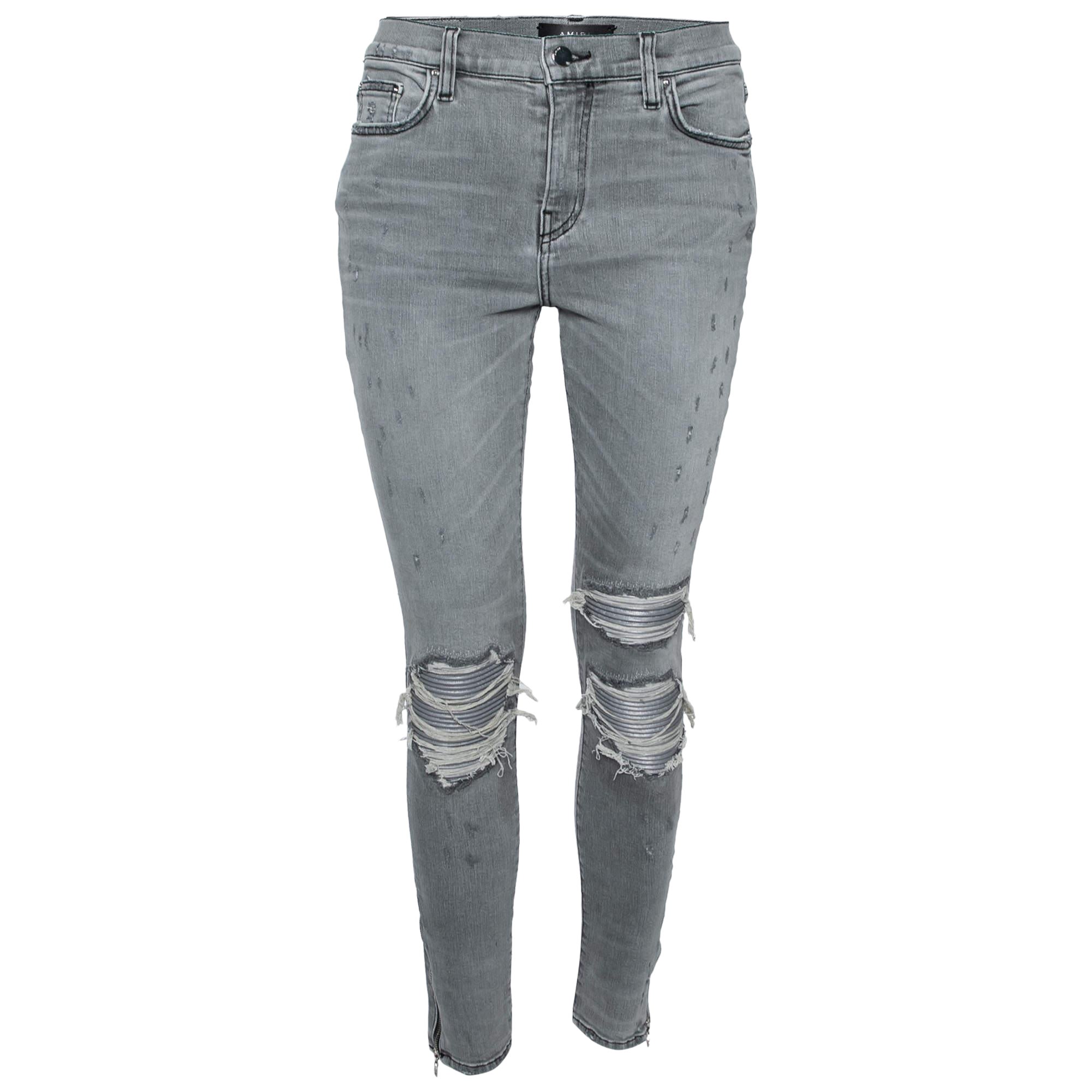 Amiri Jeans Skinny Distressed Denim Grigio S in vendita
