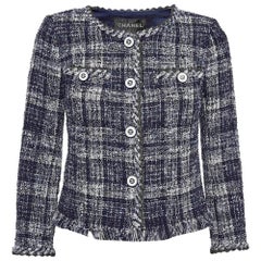 Chanel Blue Fringed Tweed Jacket S