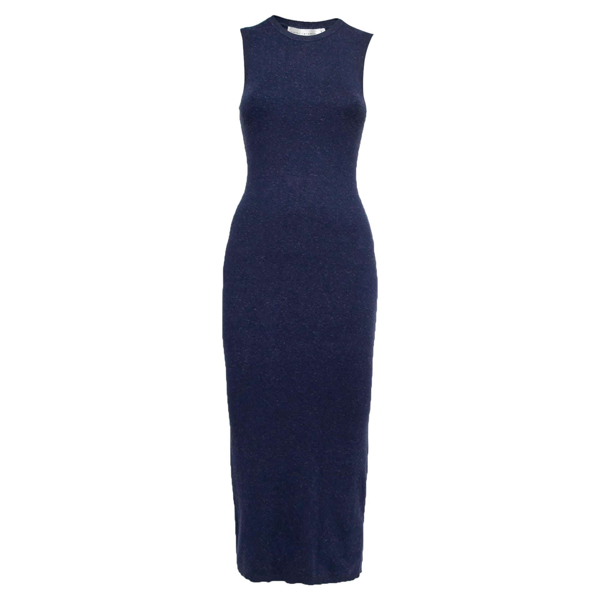 Victoria Beckham - Robe longue sans manches côtelée en tricot bleu marine XS