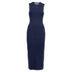 Victoria Beckham Navy Blue Knit Ribbed Sleeveless Maxi Dress XS