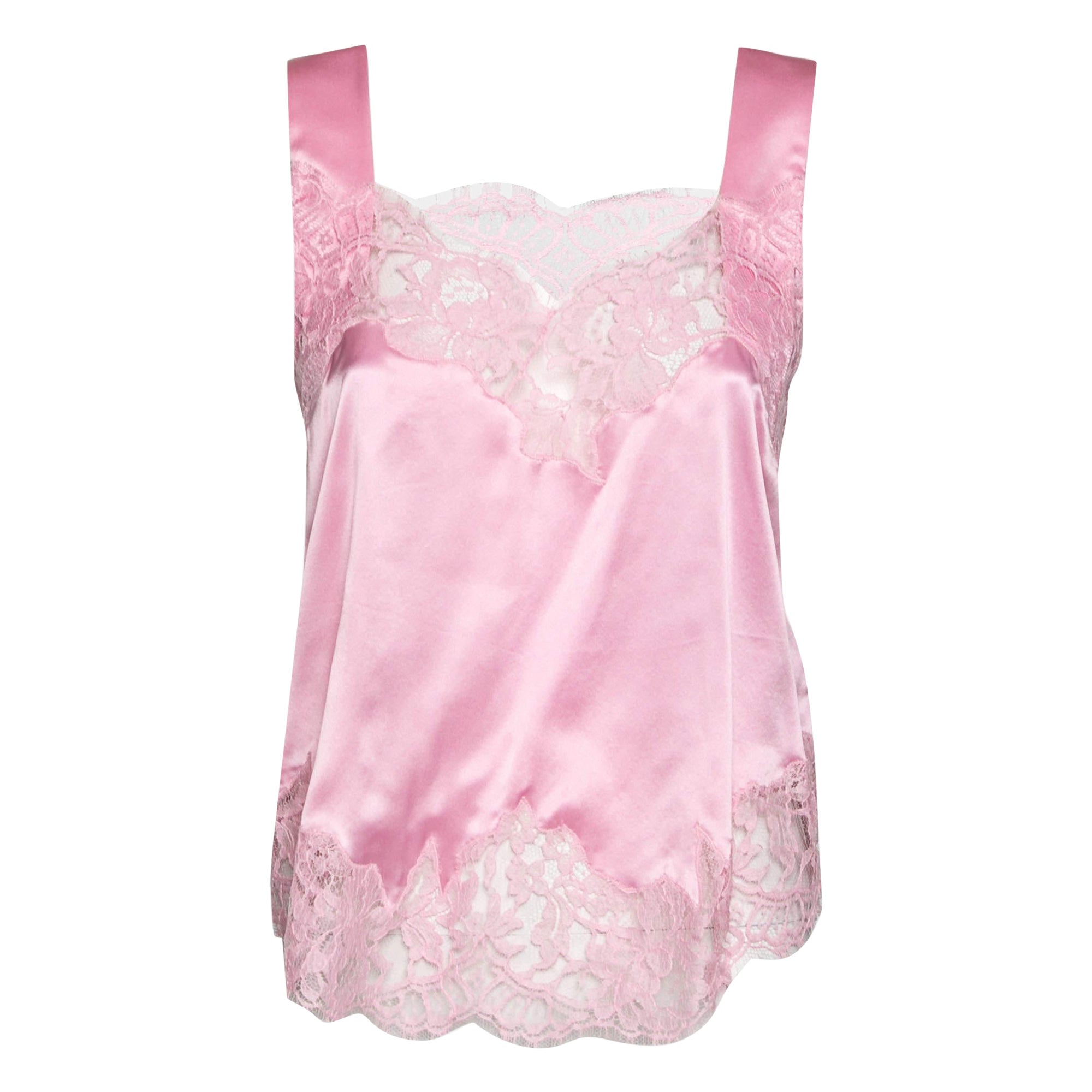 Givenchy Pink Satin Slip Cami Lace Trimmed Top M For Sale