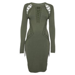Ronny Kobo Green Knitted Cut-Out Lace Up Detail Bodycon Dress M