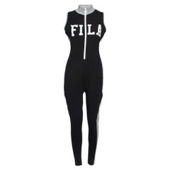 Fila Black & Grey Logo Printed Cotton Sleeveless Jumpsuit M