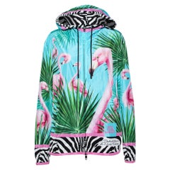Dolce & Gabbana Blue Flamingo Printed Synthetic Hooded Jacket XL