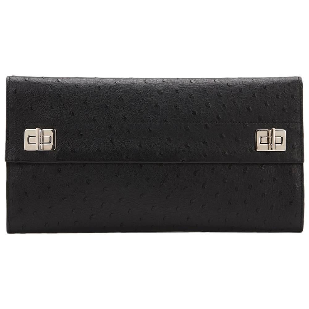 2010s Prada Black Ostrich Leather Evening Clutch