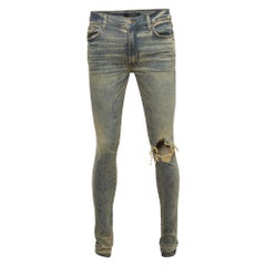 Amiri Marineblaue Distressed Denim Skinny Jeans M Taille 31" aus Denim im Used-Look