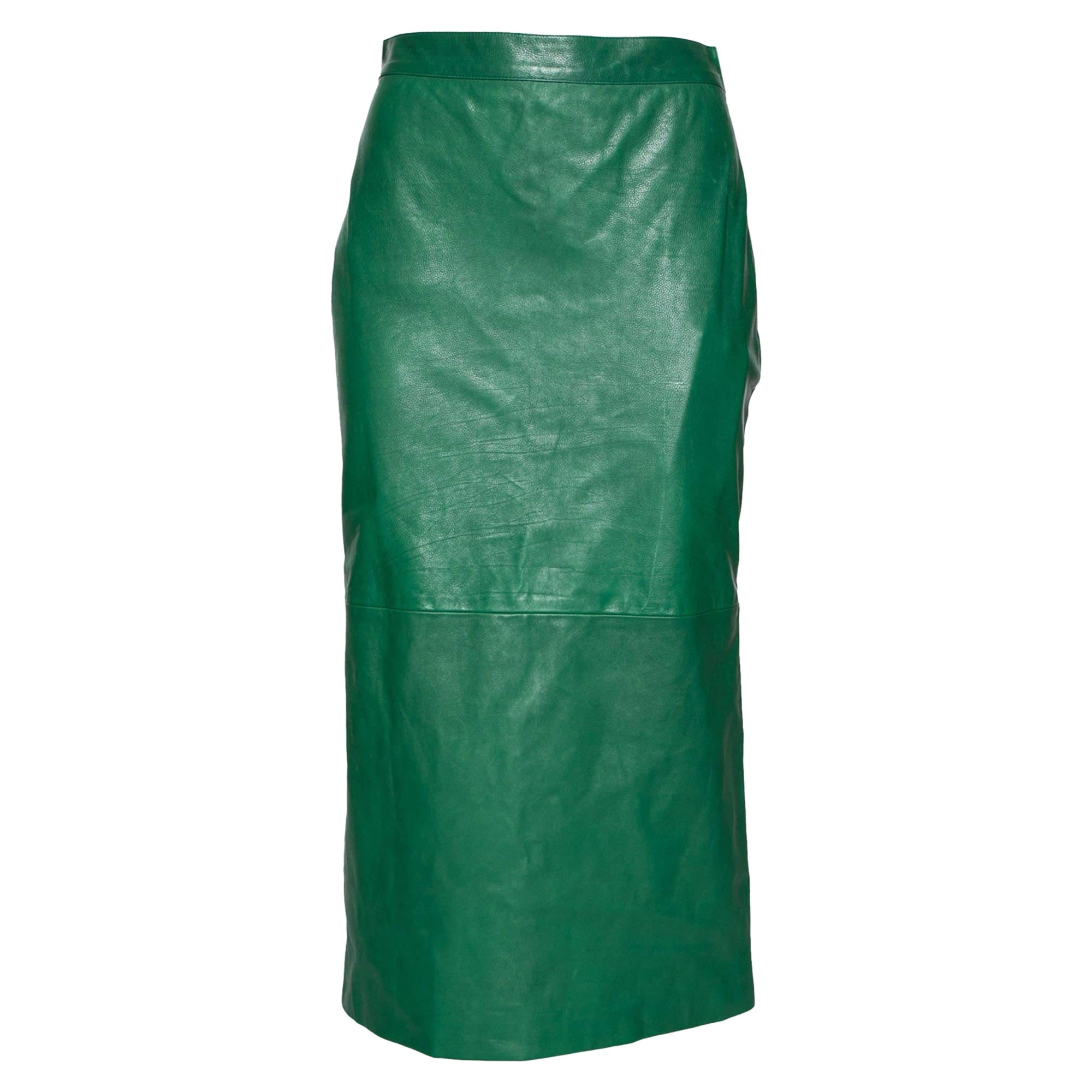Gucci Green Leather Pencil Midi Skirt M