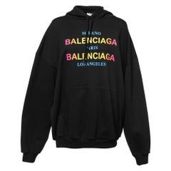 Balenciaga Felpa con cappuccio in cotone nero con stampa logo Multi-City M. I.