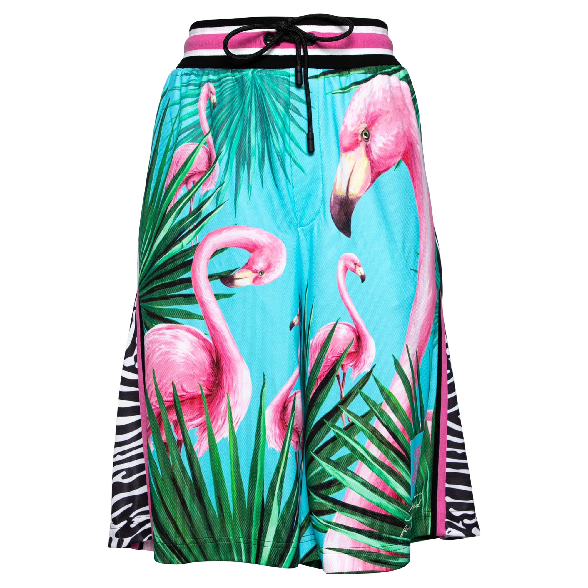 Dolce & Gabbana Pantalones cortos de punto con estampado de flamencos azules XL