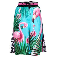 Dolce & Gabbana Pantalones cortos de punto con estampado de flamencos azules XL
