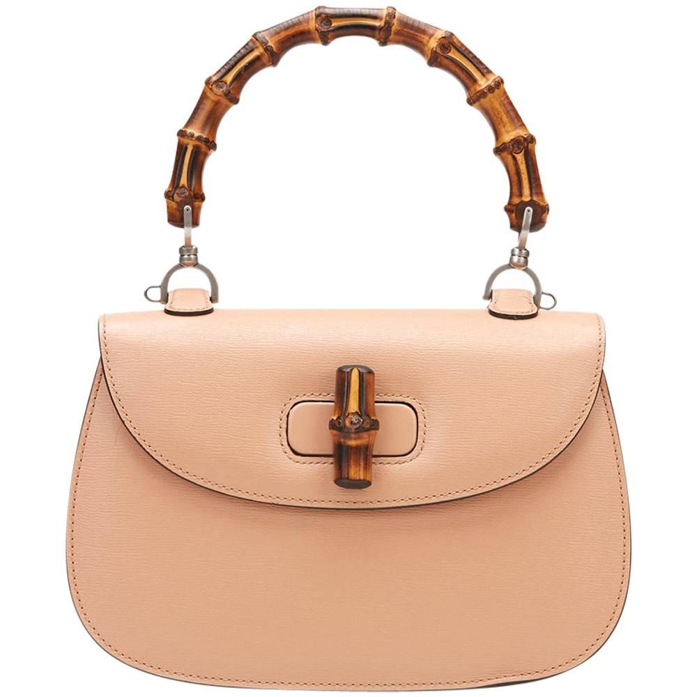 2016s Gucci Blush Pink Textured Calfskin Bamboo Classic Top Handle